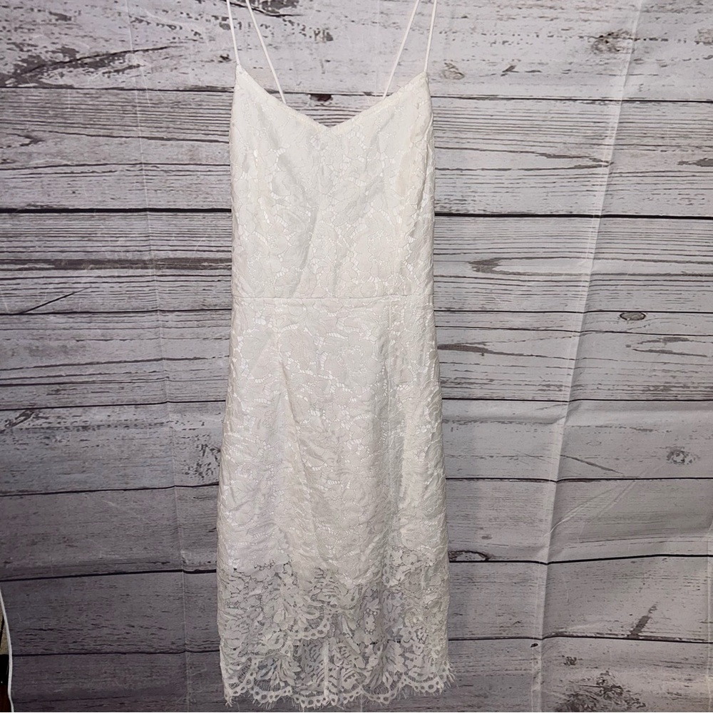 White Lace Midi Slip Dress with Delicate Straps